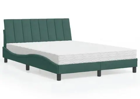 Pat cu saltea, verde închis, 140x200 cm, catifea - 1/5