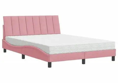 Pat cu saltea, roz, 140x200 cm, catifea - 2/5