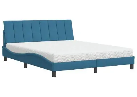 Pat cu saltea, albastru, 160x200 cm, catifea - 2/5