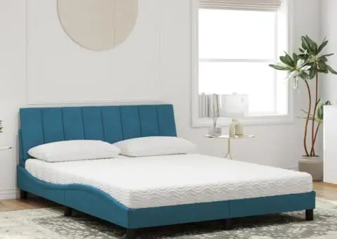 Pat cu saltea, albastru, 160x200 cm, catifea - 3/5