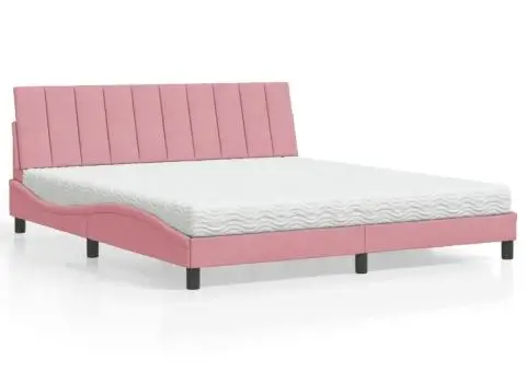 Pat cu saltea, roz, 180x200 cm, catifea - 1/5