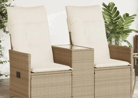 Canapea de grădină rabatabilă 2 locuri, cu masă, bej, poliratan - 1/5