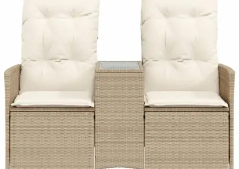 Canapea de grădină rabatabilă 2 locuri, cu masă, bej, poliratan - 4/5