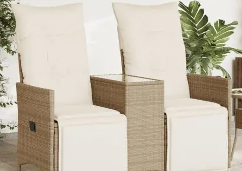 Canapea de grădină rabatabilă 2 locuri, cu masă, bej, poliratan - 1/5