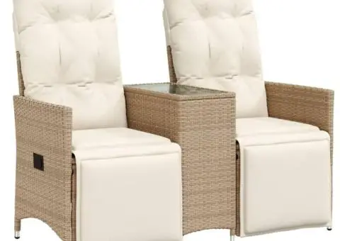 Canapea de grădină rabatabilă 2 locuri, cu masă, bej, poliratan - 2/5