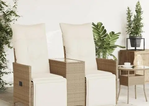 Canapea de grădină rabatabilă 2 locuri, cu masă, bej, poliratan - 3/5