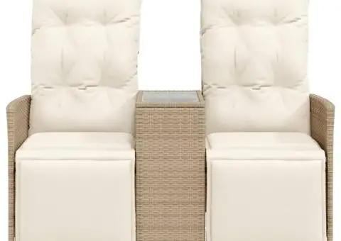 Canapea de grădină rabatabilă 2 locuri, cu masă, bej, poliratan - 4/5