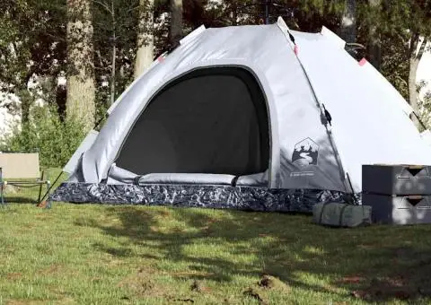 Cort de camping 5 persoane, alb opac, setare rapidă, țesătură - 3/5