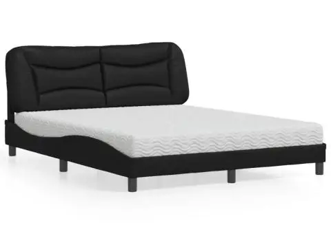 Pat cu saltea, negru, 160x200 cm, piele ecologică - 1/5