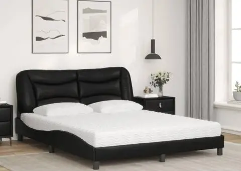 Pat cu saltea, negru, 160x200 cm, piele ecologică - 3/5