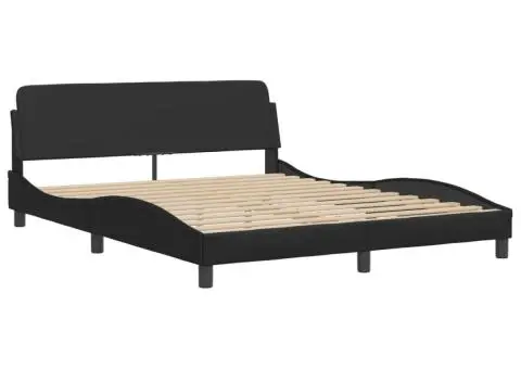 Pat cu saltea, negru, 160x200 cm, piele ecologică - 4/5