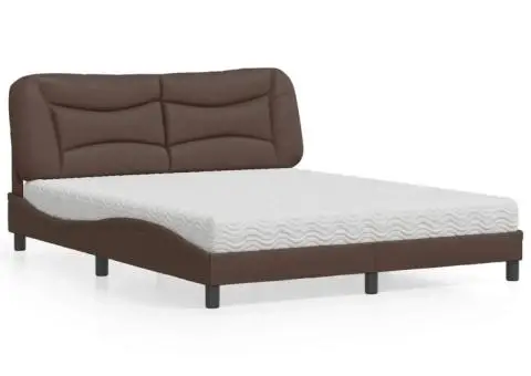 Pat cu saltea, maro, 160x200 cm, piele ecologică - 1/5