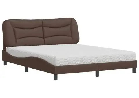 Pat cu saltea, maro, 160x200 cm, piele ecologică - 2/5