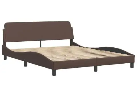 Pat cu saltea, maro, 160x200 cm, piele ecologică - 4/5