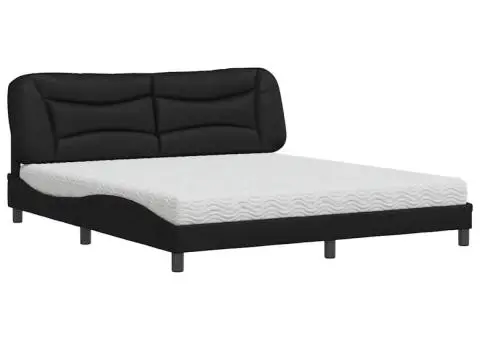 Pat cu saltea, negru, 180x200 cm, piele ecologică - 2/5