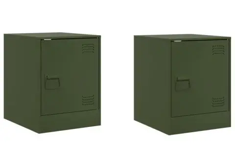 Noptiere, 2 buc., verde olive, 34,5x39x44 cm, oțel - 2/5