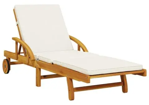 Șezlong cu pernă și masă, lemn masiv de acacia - 5/5