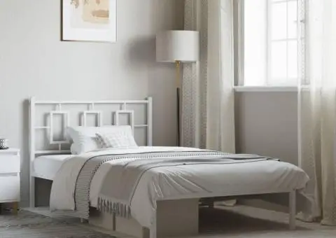 Cadru de pat din metal cu tăblie, alb, 107x203 cm - 1/5