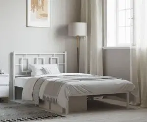 vidaXL Cadru de pat din metal cu tăblie, alb, 107x203 cm