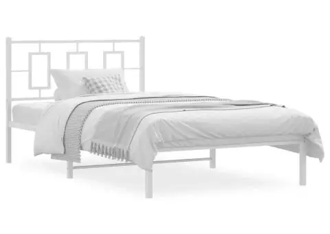 Cadru de pat din metal cu tăblie, alb, 107x203 cm - 2/5