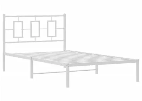 Cadru de pat din metal cu tăblie, alb, 107x203 cm - 3/5