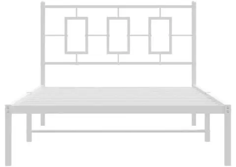 Cadru de pat din metal cu tăblie, alb, 107x203 cm - 5/5