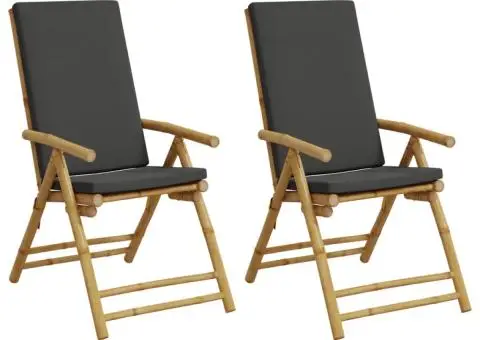 Scaune de grădină pliabile rabatabile, cu perne, 2 buc., bambus - 2/5