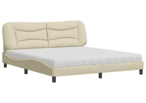 Pat cu saltea, crem, 180x200 cm, textil - 2/5