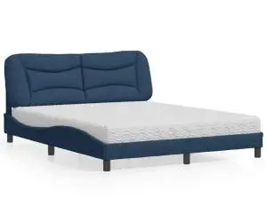 vidaXL Pat cu saltea, albastru, 160x200cm, material textil