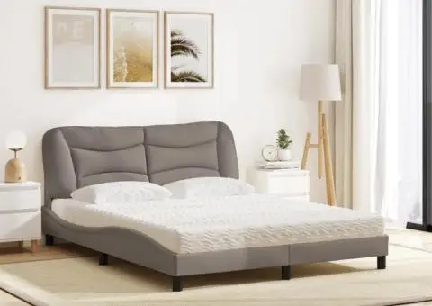 Pat cu saltea, gri taupe, 160x200 cm material textil - 3/5