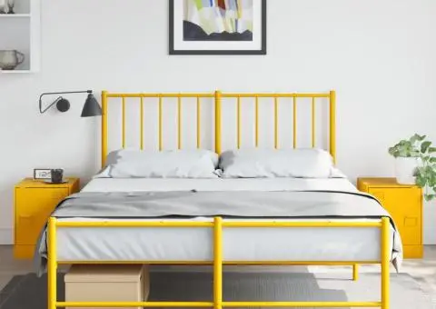 Noptiere, 2 buc., galben muștar, 34,5x39x44 cm, oțel - 1/5