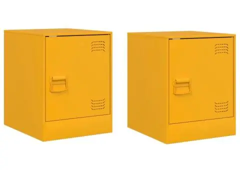 Noptiere, 2 buc., galben muștar, 34,5x39x44 cm, oțel - 2/5