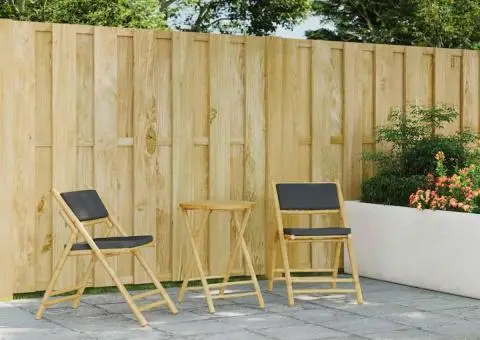 Set de bistro pliabil, 3 piese, cu perne gri închis, bambus - 3/5