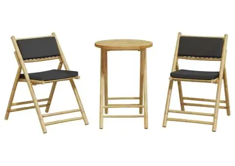 Set de bistro pliabil, 3 piese, cu perne gri închis, bambus - 4/5