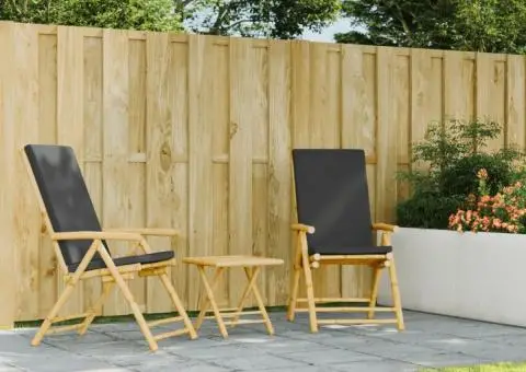 Set de bistro pliabil, 3 piese, cu perne gri închis, bambus - 3/5