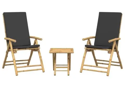 Set de bistro pliabil, 3 piese, cu perne gri închis, bambus - 4/5