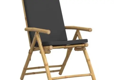 Set de bistro pliabil, 3 piese, cu perne gri închis, bambus - 5/5