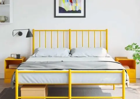 Noptiere, 2 buc., galben muștar, 34,5x39x44 cm, oțel - 1/5