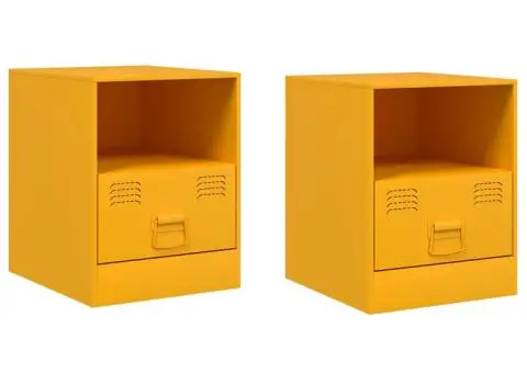 Noptiere, 2 buc., galben muștar, 34,5x39x44 cm, oțel - 2/5