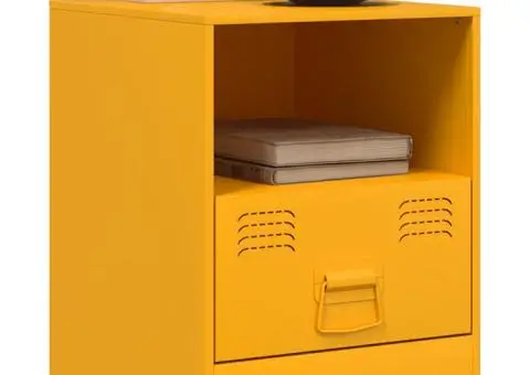 Noptiere, 2 buc., galben muștar, 34,5x39x44 cm, oțel - 3/5