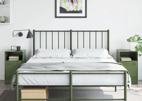 Noptiere, 2 buc., verde olive, 34,5x39x62 cm, oțel - 1/5