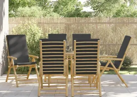 Scaune pliabile/rabatabile, 6 buc., cu perne gri închis, bambus - 1/5