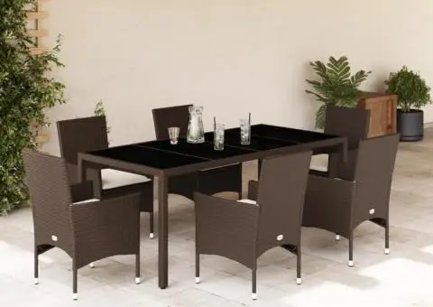 Set mobilier de grădină cu perne, 7 piese, poliratan și sticlă - 1/5