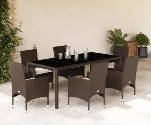 vidaXL Set mobilier de grădină cu perne, 7 piese, poliratan și sticlă