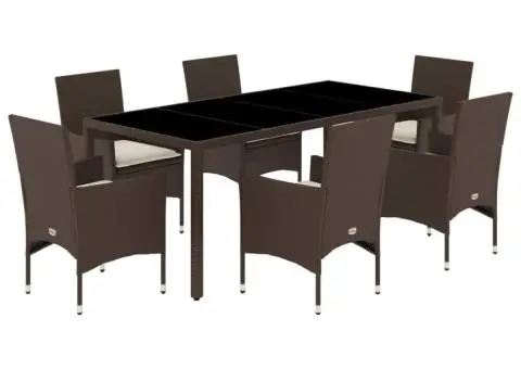 Set mobilier de grădină cu perne, 7 piese, poliratan și sticlă - 2/5