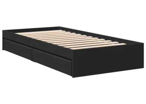 Cadru de pat cu sertare, negru, 90x190 cm, lemn prelucrat - 3/5