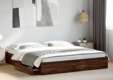 Cadru de pat cu sertare stejar maro 200x200 cm lemn prelucrat - 1/5