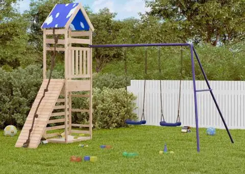 Set de joacă pentru exterior, lemn masiv de pin - 1/5