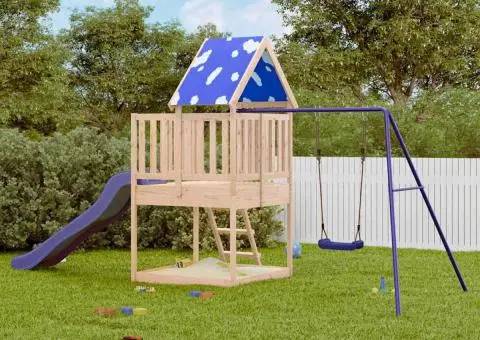 Set de joacă pentru exterior, lemn masiv de pin - 1/5