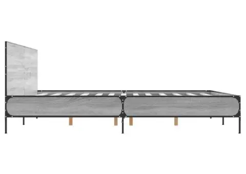 Cadru de pat, gri sonoma, 200x200 cm, lemn prelucrat și metal - 5/5